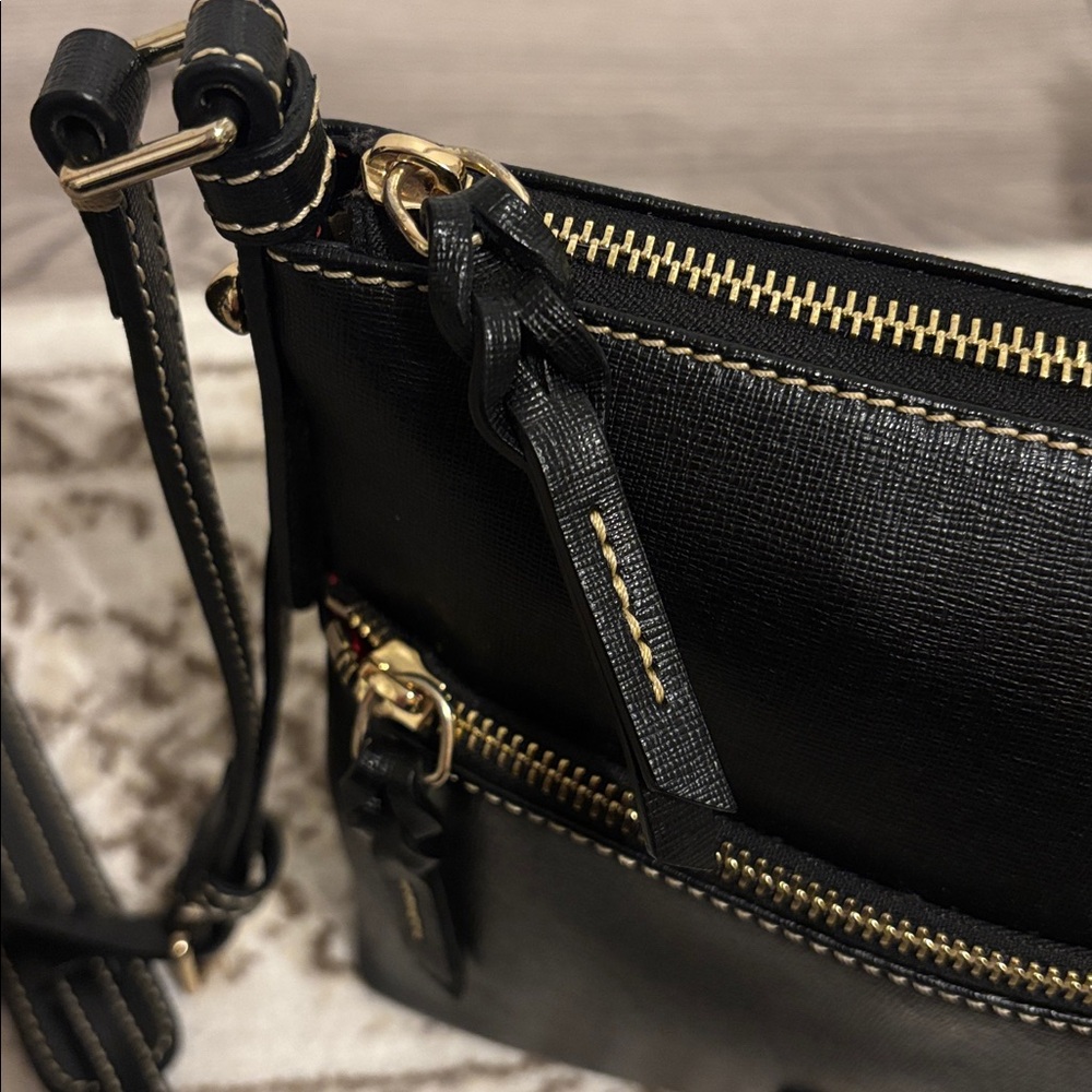 Dooney & Bourke Black Leather Crossbody Purse with Gold Accents - Picture 7 of 16